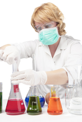 female laboratory staff dealing with test syringe